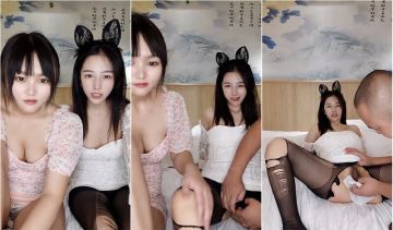 光头佬好福气,双飞极品姐妹花,风情高颜值气质佳,后入肥臀啪啪响