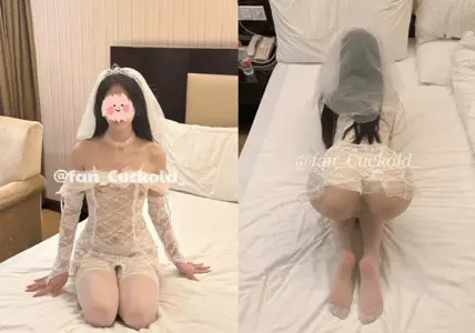 JK装3P舔单男生日蛋糕上精液套子最美婚纱